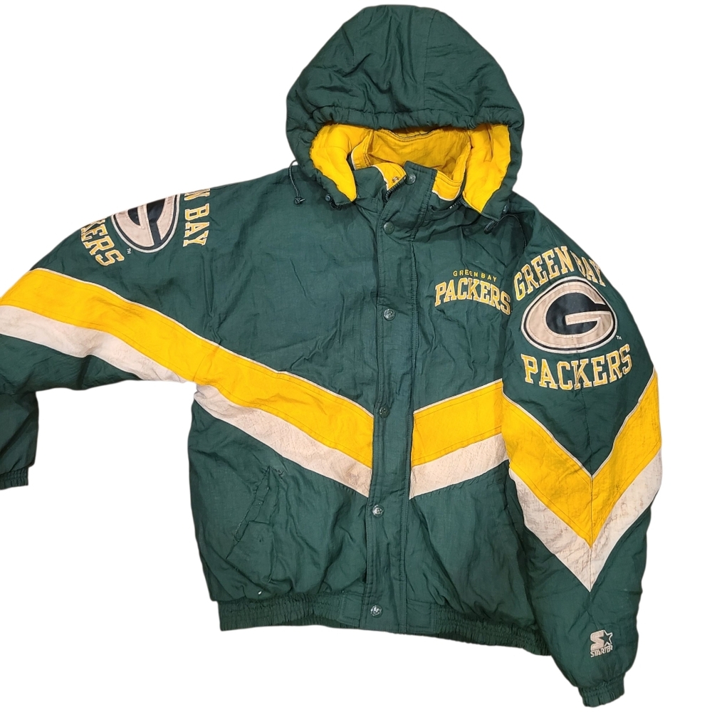 Green Bay Packers Mens M Jacket Zip Starter Pro Line NFL Football Vtg 90s Nylon - Picture 4 of 16